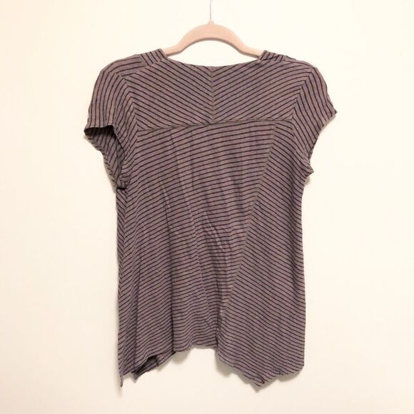 Anthropologie Serra Spliced Striped Tee Brown Asymmetrical - Picture 3 of 7